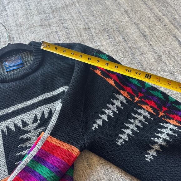 Pendleton Western Wear Black Knit Vintage 70s Unisex Wool L Sweater - Picture 10 of 11